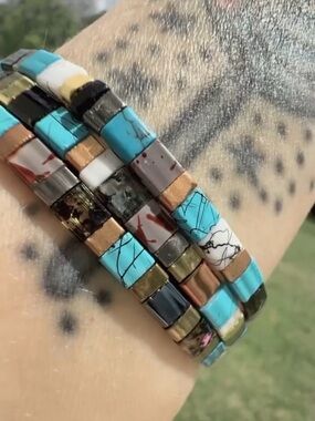 Turquoise Multi-Color Tile Stretch Bracelet - Women Accessories